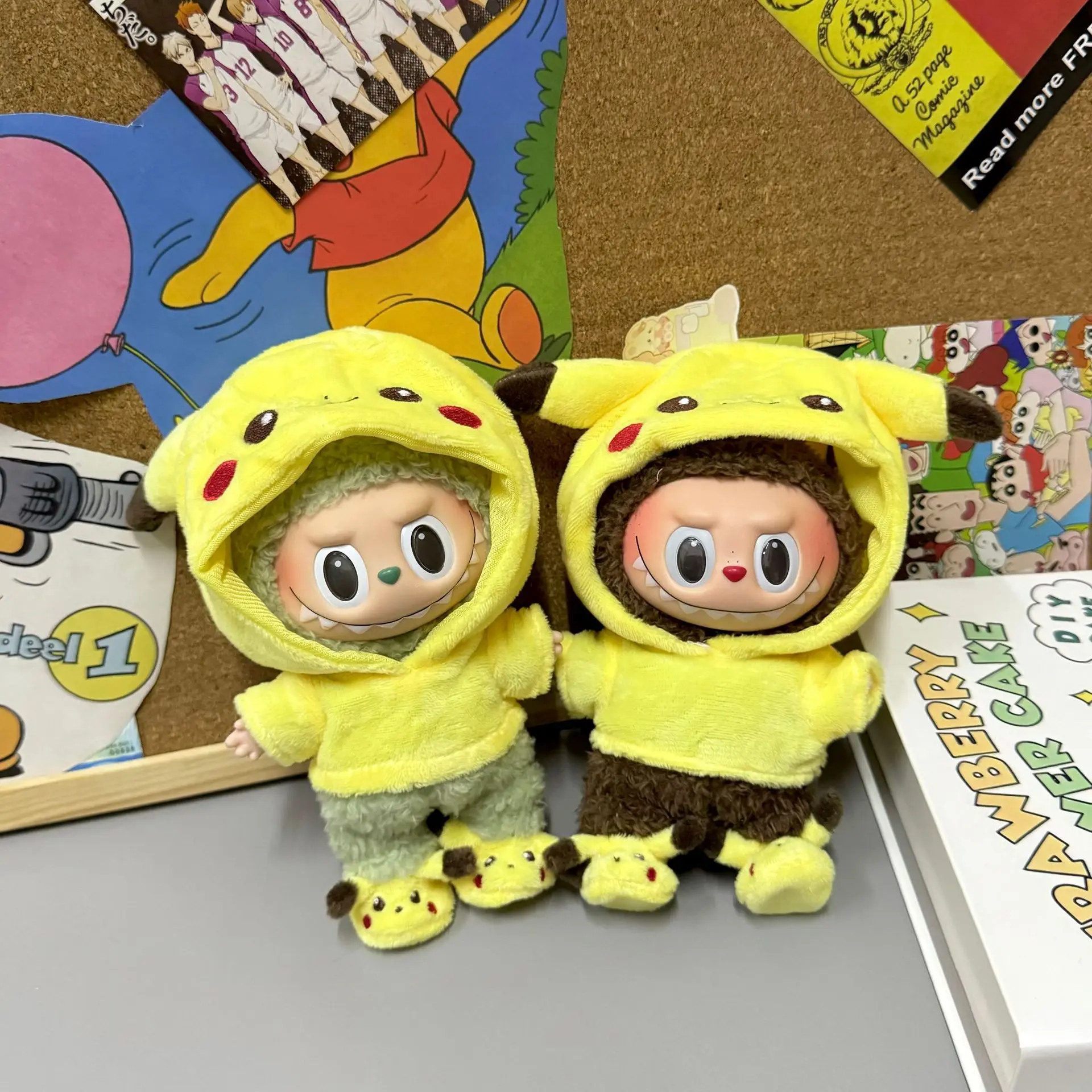 

For/Cloth 17cm Labubu New Mini Plush Doll Clothing Set Cute Pikachu Suit Cartoon Vinyl Doll Kpop Idol Doll Clothing Accessories