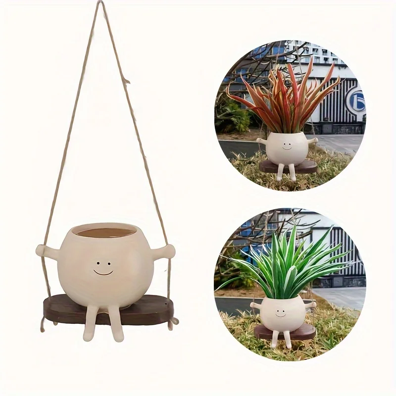 1/2pcs Cute Swing Planter, Succulent Hanging Planter, Creative Flower Pot, Vase Decoration Bottle, Garden Yard Flower Pot, Outdo