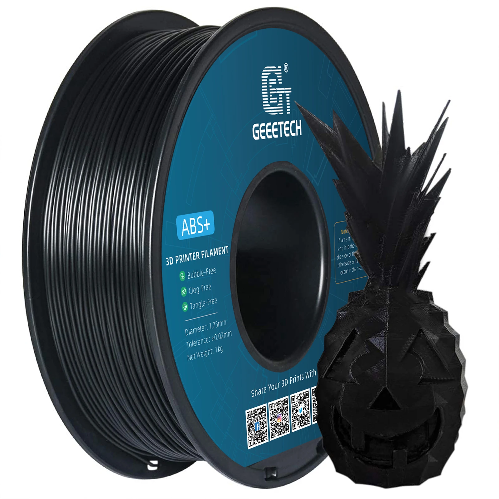 Geeetech ABS+ 3D Filament 1.75mm 1KG Plastic, 3D Printer Material, Tangle-Free, Non-Toxic, Vacuum Packaging White Black