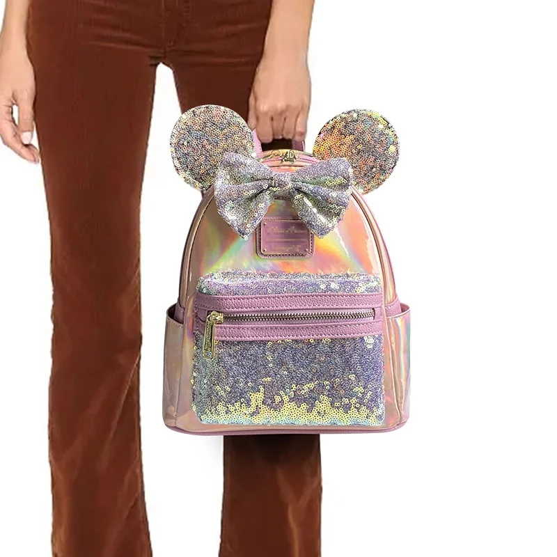 

Disney X Loungefly Minnie Holographic Sequin Iridescent Bow & Ears Design Mini Backpack Fashion Gift For Disney Fans & Daily Use