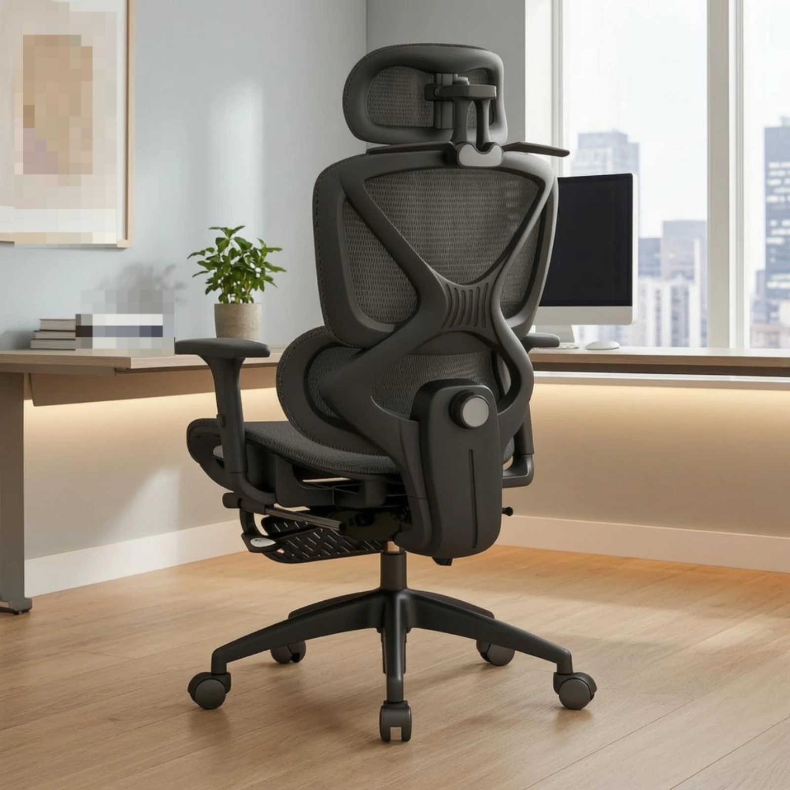 High Back Swivel Chair with Breathable Mesh Padded Armrests Adjustable Headrest Lumbar Support for Modern Work Station view 6