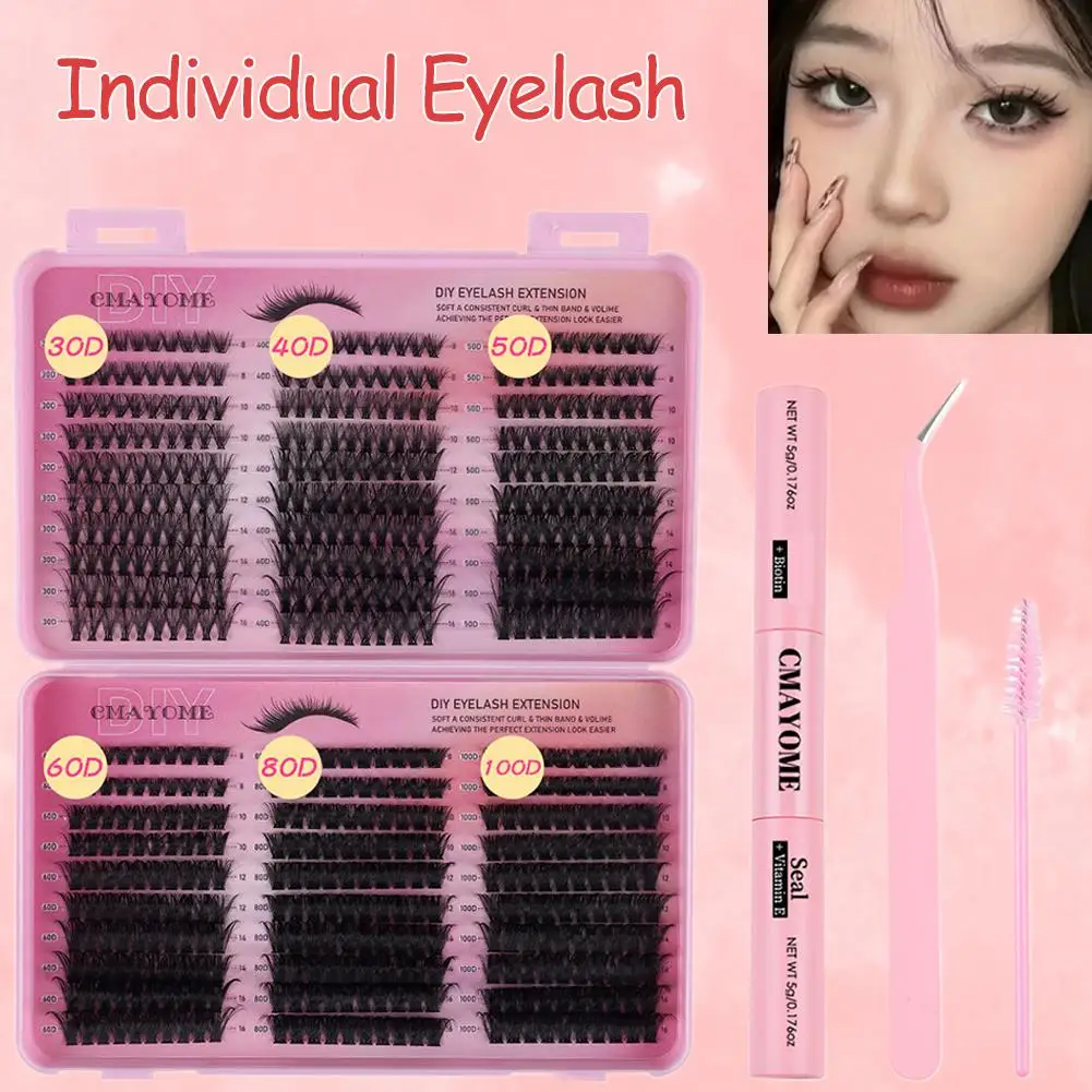 Zestaw do samodzielnego przedłużania rzęs Klej do rzęs z utwardzaczem Zestaw kępek rzęs Manga Naturalne gęste rzęsy do przedłużania Narzędzie do makijażu oczu