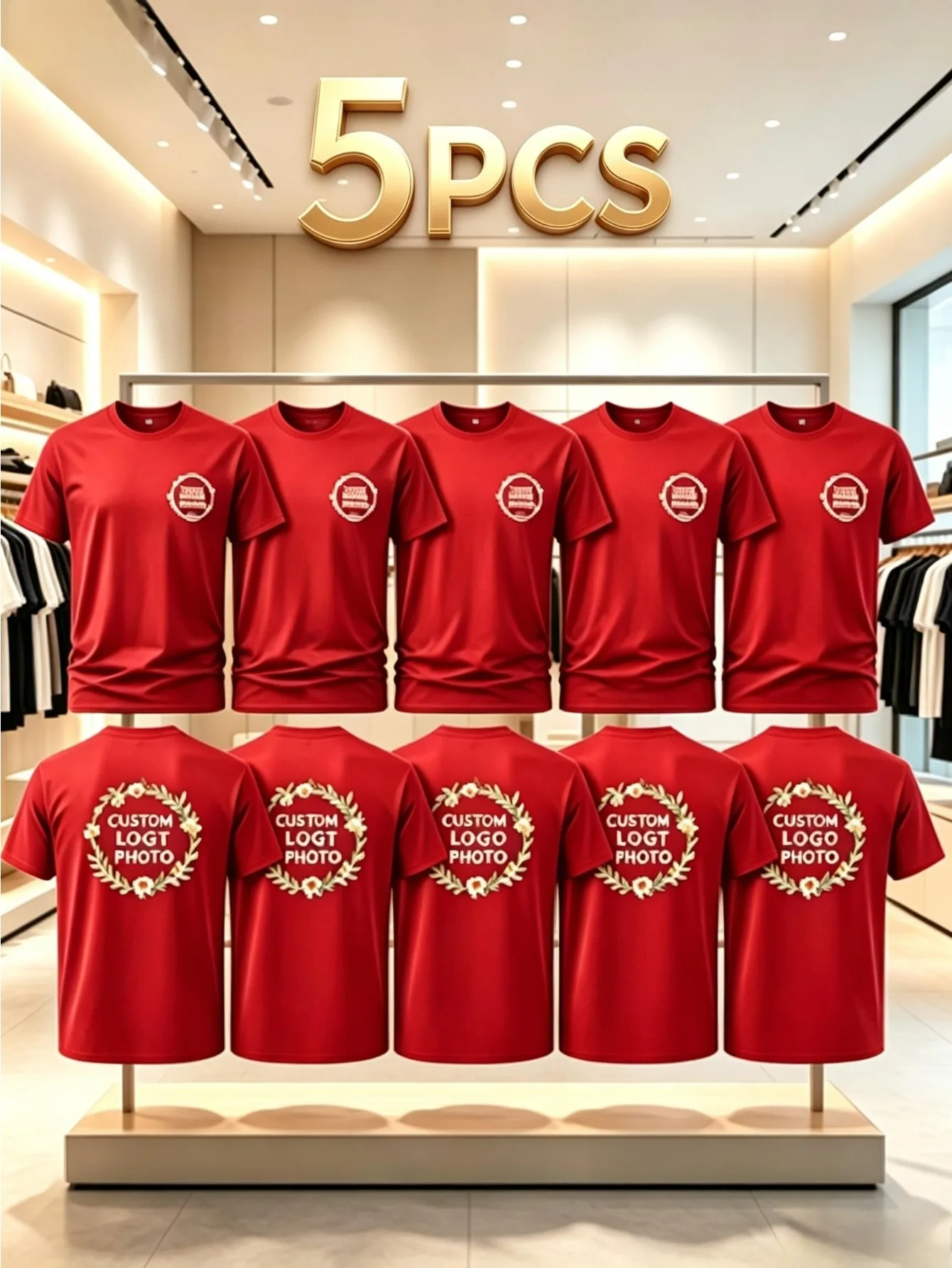 Corporate Team Building Custom T-Shirt 5pcs Set, Small Logo on Chest And Large Circle on Back, Custom Team Culture Shirts
