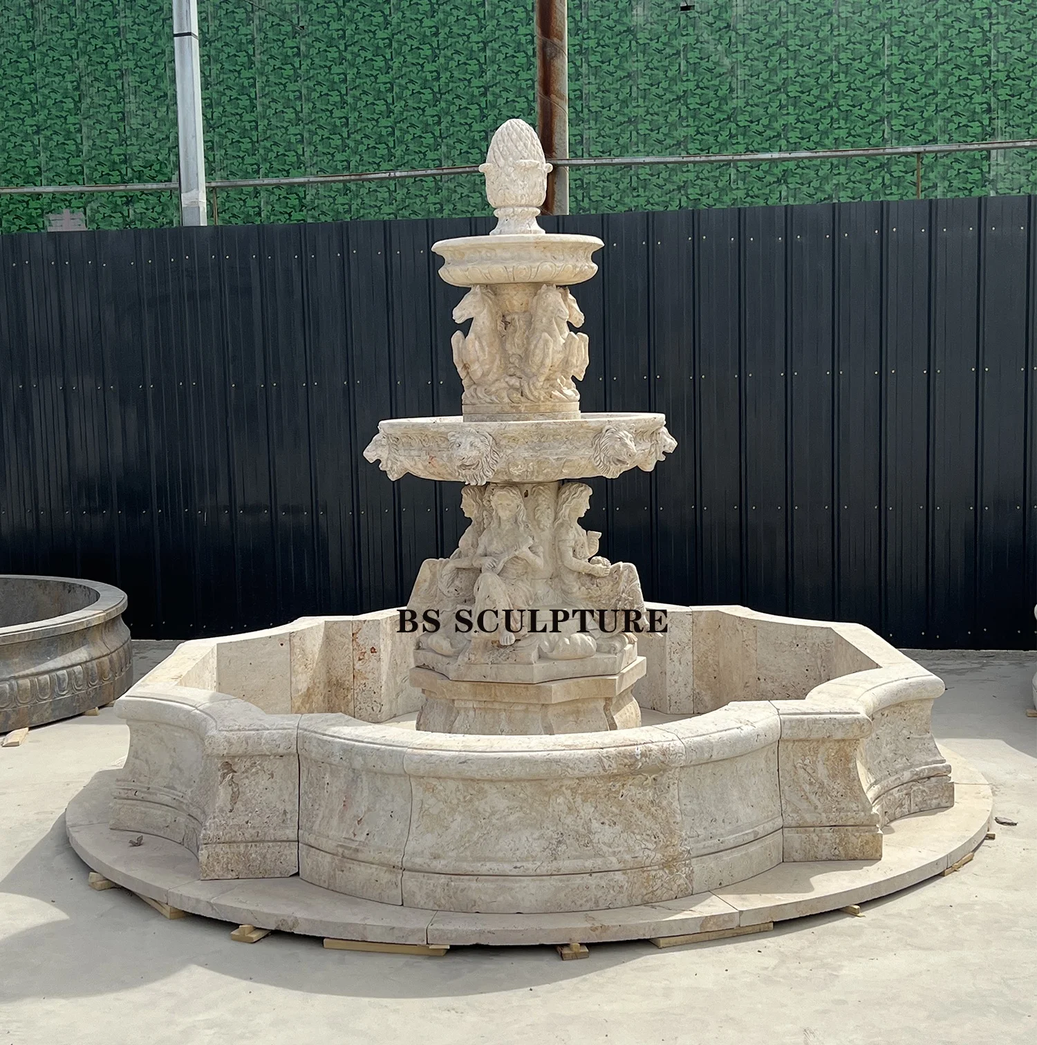 Classic Outdoor 3 Tier White Marble Round Garden Fountain With Pool Base for Sale