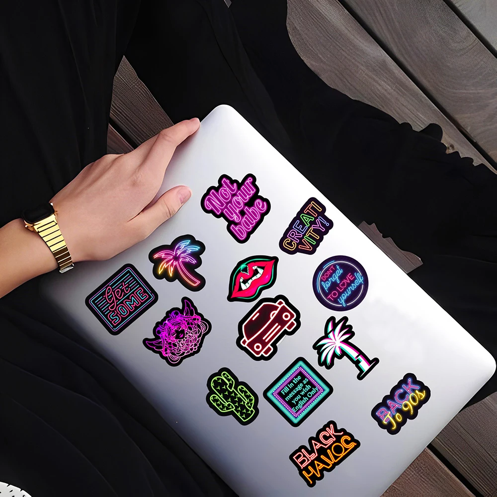 10/30/50pcs Cartoon Neon Light Stickers Cool Graffiti Skateboard Laptop Phone Fridge Bike Waterproof Kids Toy Decal Kids Sticker