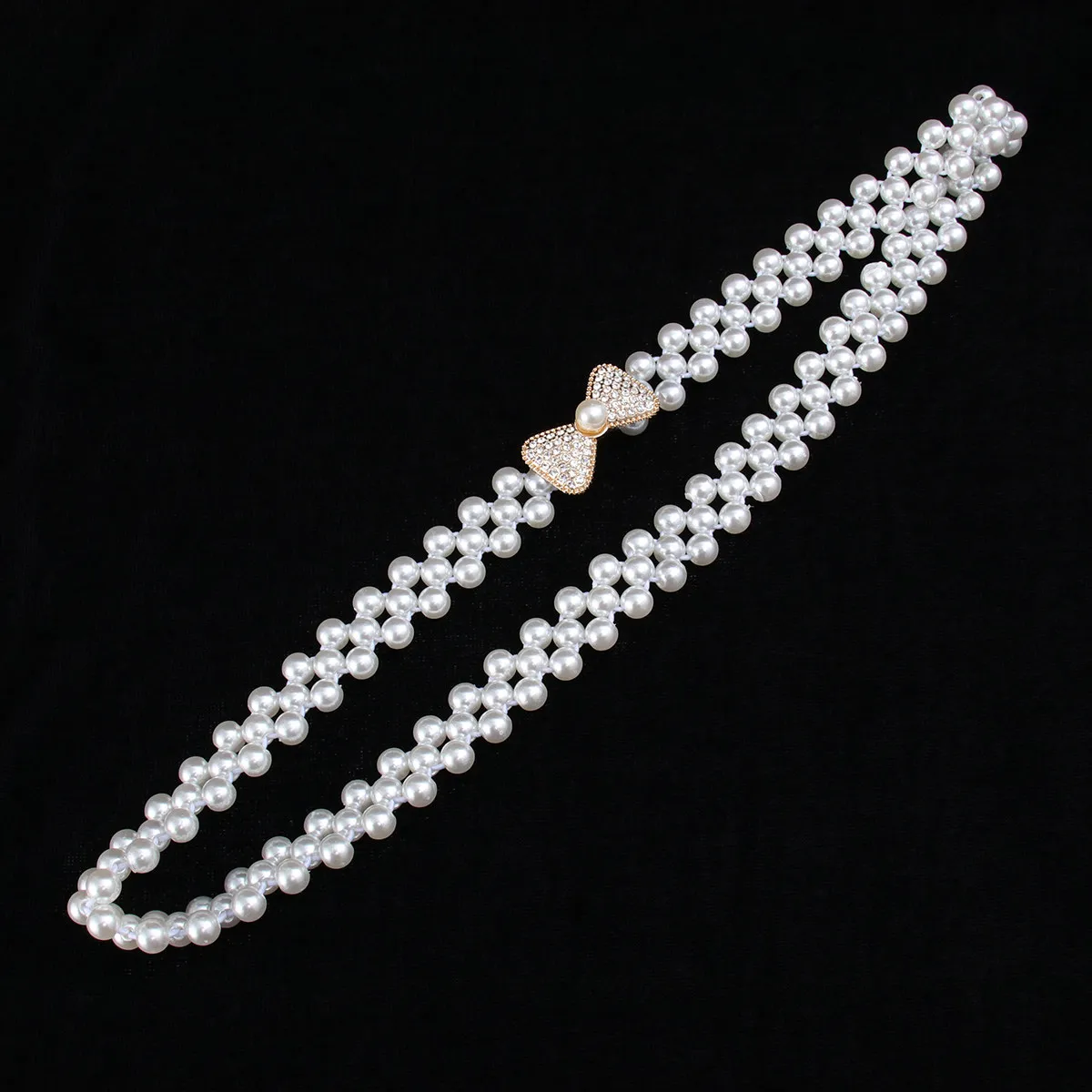 1Pcs Rhinestone Pearl Waist Belt for Women Fashion Vintage Dress Accessory Elastic Slender Waistband Delicate Bow Design Elegant