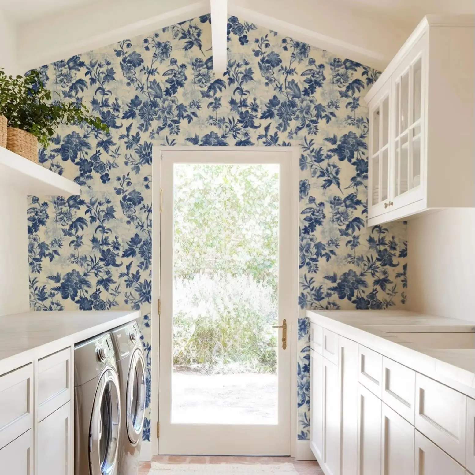 Dainty Flower Baroque Vines Elegant Navy Blue Vintage Wallpaper Peel & Stick For Bedroom Living Room Decor EcoFriendly