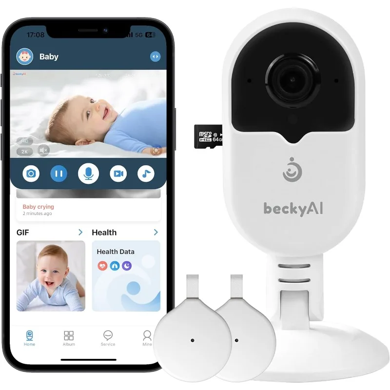 Smart Baby Monitor Contact-Free with Sleep & Breathing Tracking, 2K Secure Wi-Fi Video Camera Supporting Local Video Recording