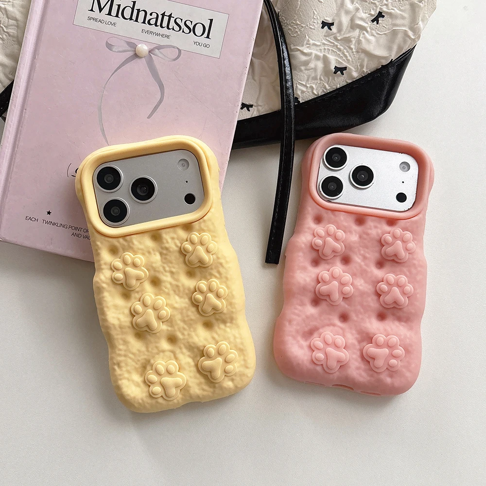 Niedliche 3D Cartoon Katzenpfoten-Brot-Handyhülle für iPhone 17 16 15 14 13 12 Pro Max Stoßfeste Weiche Silikon-Rückabdeckung Capas – Detail 1