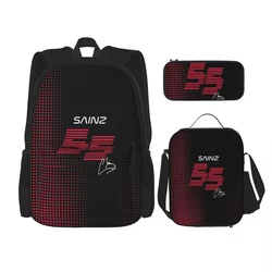 Carlos Sainz Jr F1 Signature Graphic - Dark Backpacks Bookbag Students School Bags Rucksack Lunch Bag Pen Bag Three-Piece Set