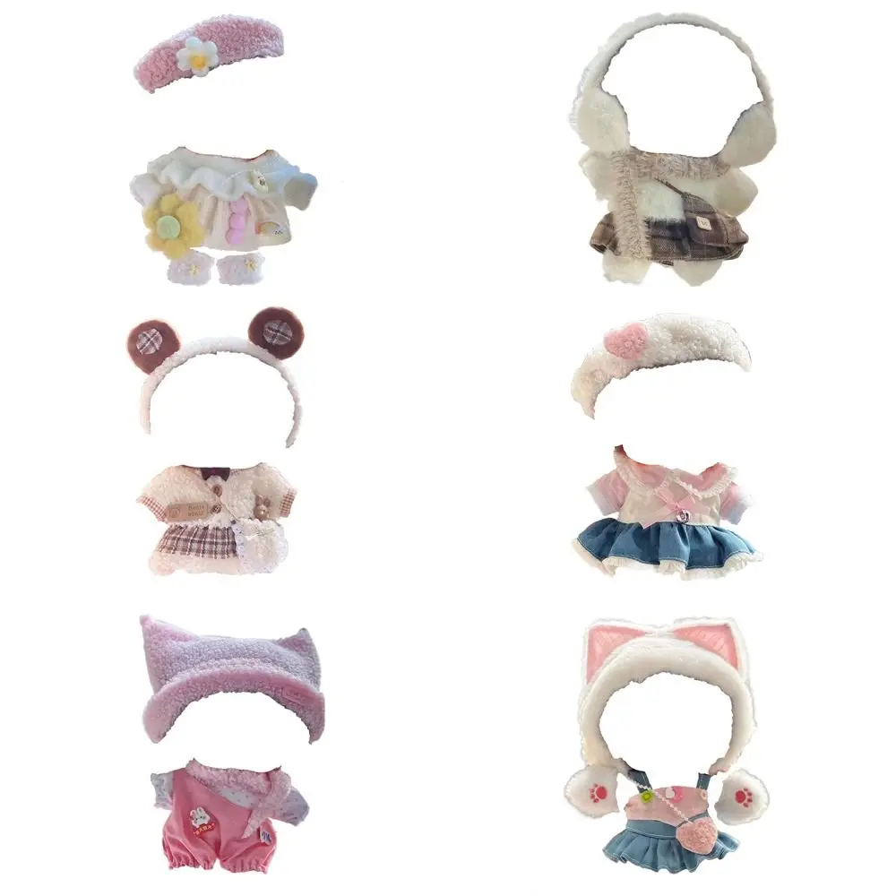 Set di orecchie di gatto carino Abito da bambola in cotone da 20 cm Abbigliamento fai da te Vestire vestiti per bambole idol Gonna da principessa Accessori per vestiti rosa