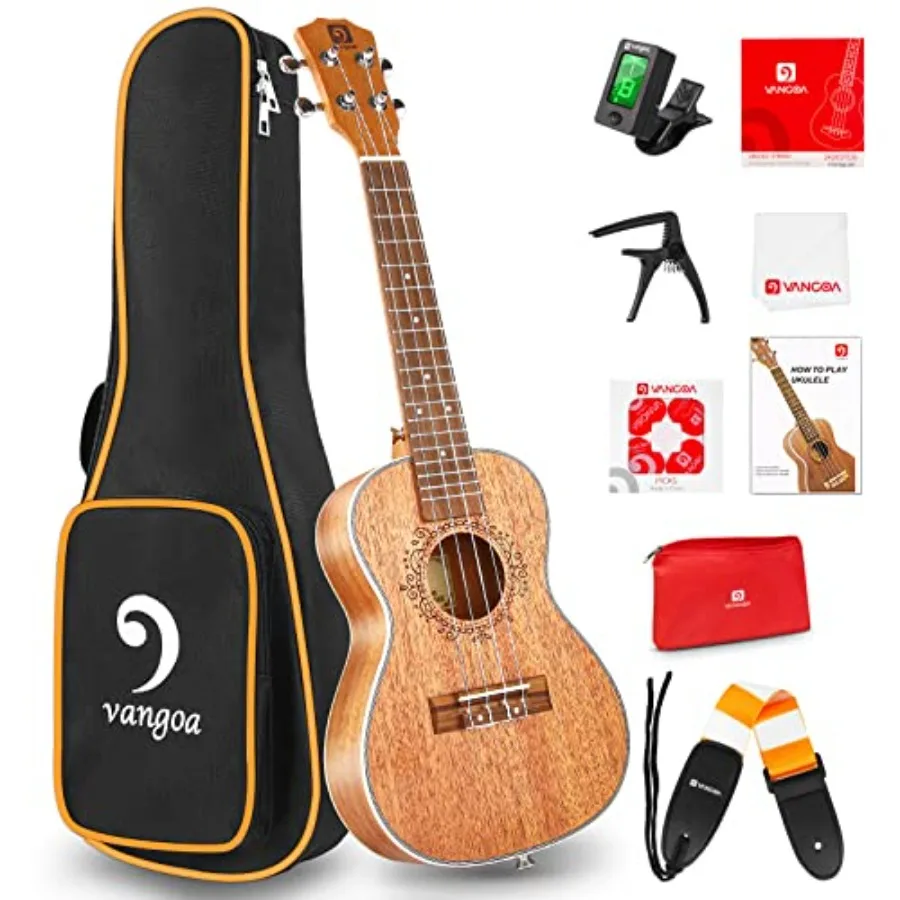 

Ukulele Concert Mahogany Bundle 23 inch Ukelele for Beginners Adults Professional Four String Wooden Hawaiian Starter Uke Kit b