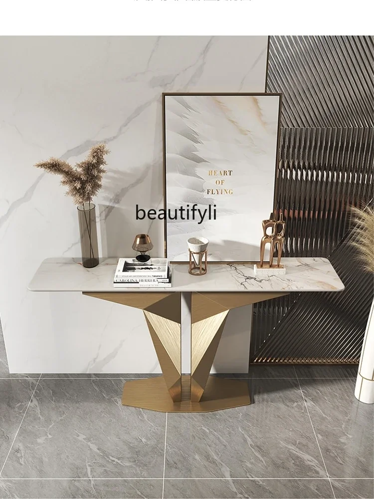 

Italian Light Luxury Stone Plate Creative Console Simple Modern Hallway Metal Console Tables