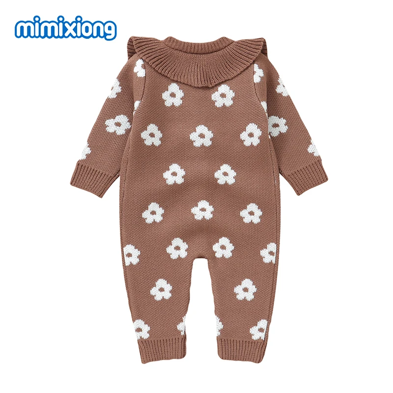 Spring Autumn Baby Girls Knitted Rompers Long Sleeve Floral Newborn Infant Jumpsuits Winter One Piece Toddler Playsuits 0-18m