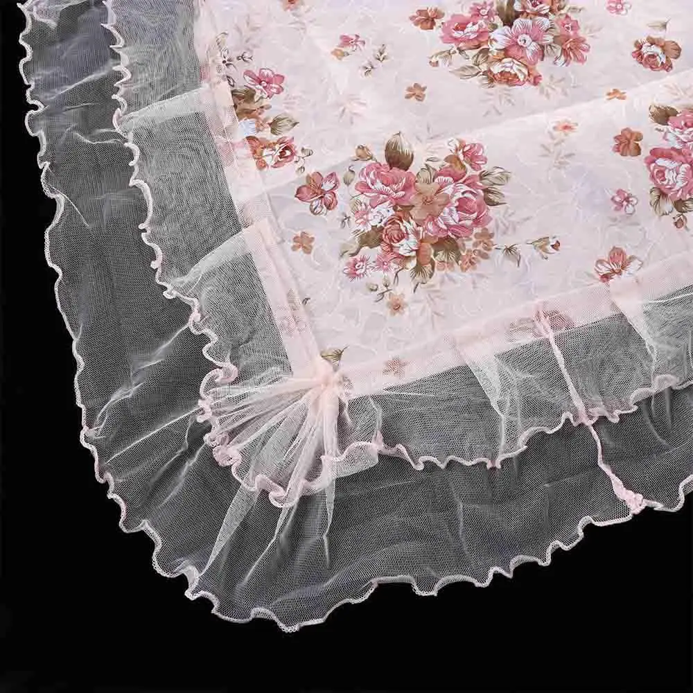 Fashion Dust-proof Bedside Cabinet Pink Flower Rectangular Table Cover Decoration Lace Table Cloths
