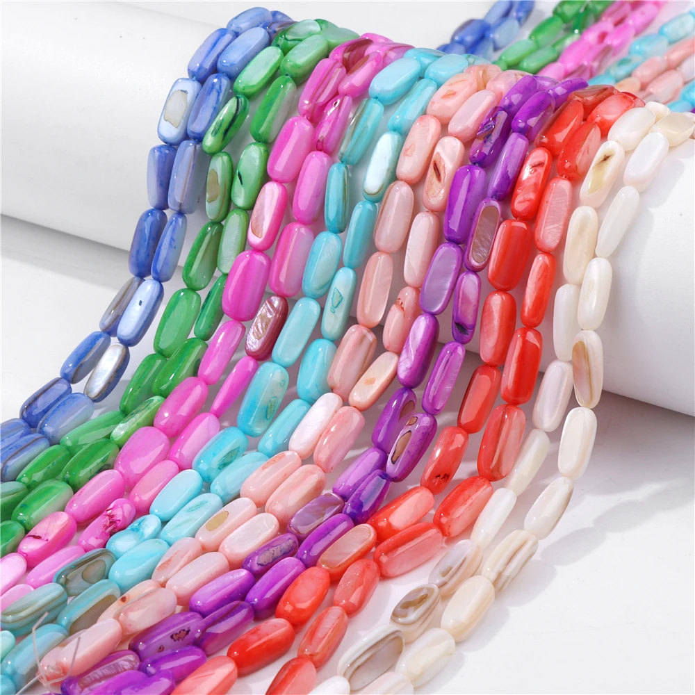 15x6mm Multicolor Dyed Shell Beads Natural Mother of Pearl Bead Loose Rectangle Spacer Dyed Beads for Women Men Jewelry Making