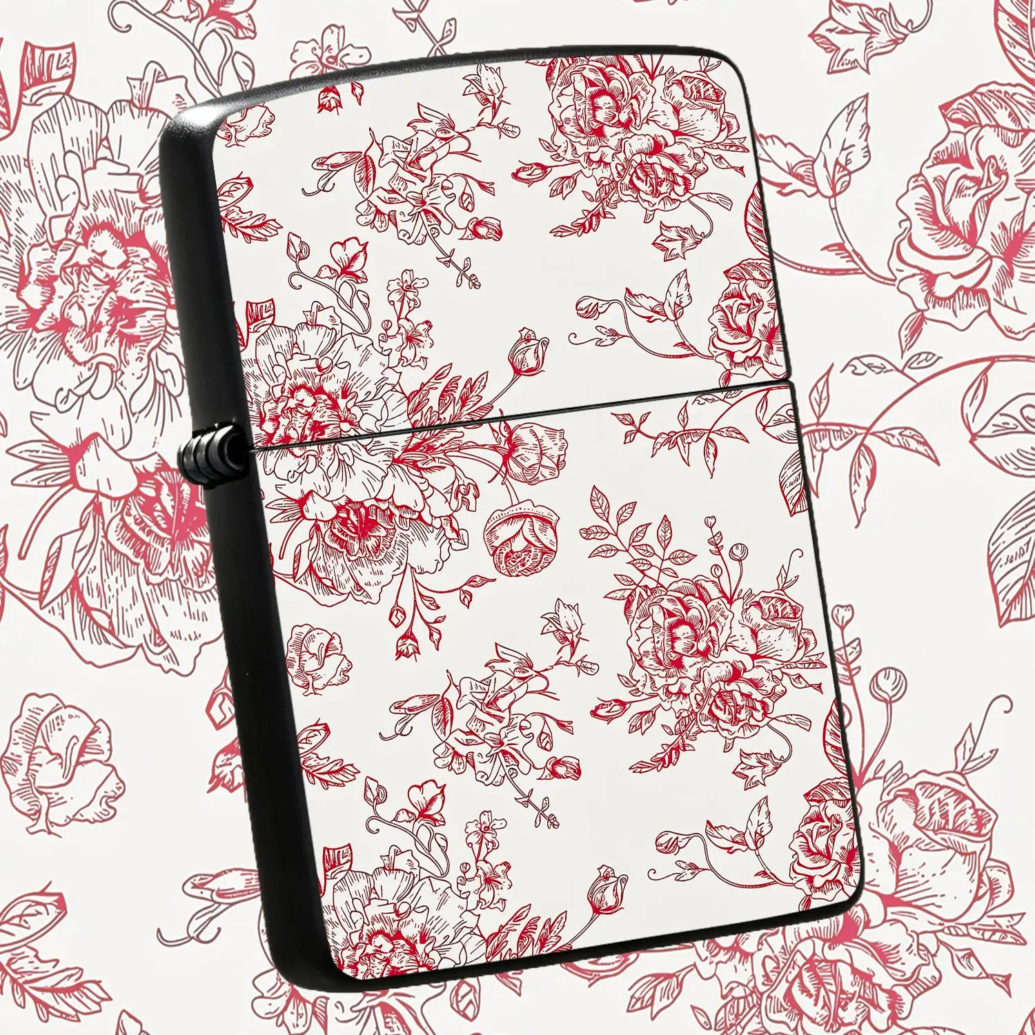 Elegant Red Line Art Rose Floral Pattern Lighter, Retro Chic Delicate Printed Portable Igniter, Multi-scenario Applicable Stylish Daily Carry Item, Exquisite Durable Pattern, Smooth Handy Operation, Ideal for Daily Commu A Humorous And Inte