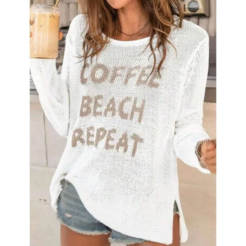 

Новый осенний трикотаж, длинный вязаный свитер с разрезом по бокам и буквами, повседневный повседневный женский свитер Ne Coolmax Fiber Ciwalk