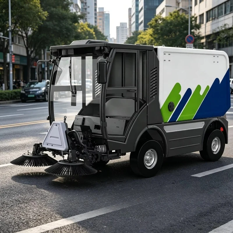Multi Functional Fully Enclosed Street Sweeper Large-scale Road Cleaning Equipment 300L Water Tank 1.5-2.2m Cleaning Width