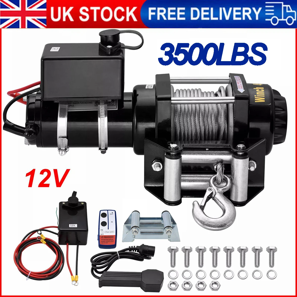 Stealth Electric Winch 12v 3500lb Steel Rope & Twin Wireless Remote Workshop