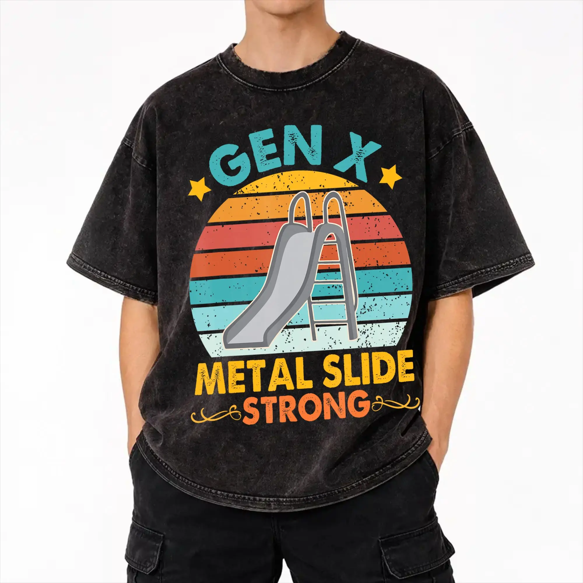 Harajuku Washed Shirt Funny Gen X Generation Sarcasm Gen X Metal Slide A Strong  Outfit Vintage T Shirt Oversize  Streetwear