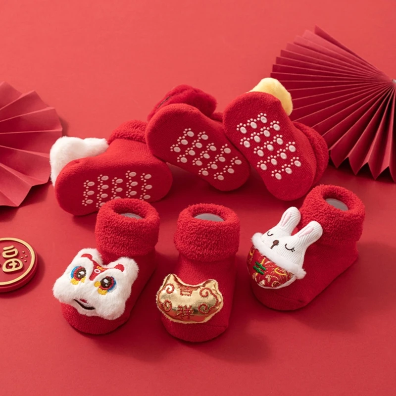 

M76C Мягкие плюшевые праздничные носки с нескользящей подошвой для детей, обувь для холодной погоды