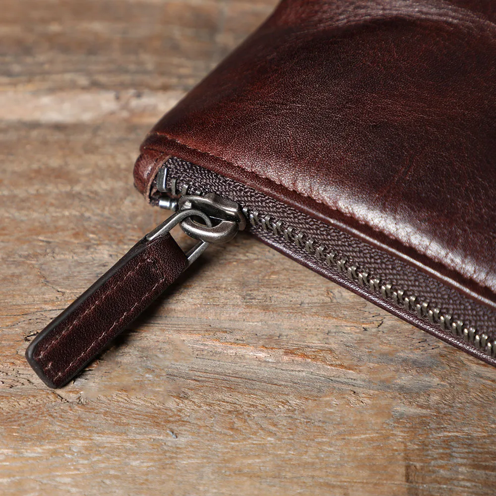 S.WORKER Klassische Geldbörse aus Vollnarbenleder für Herren, Echtleder-Clutch mit großer Kapazität und Kartenhalter. – Detail 17