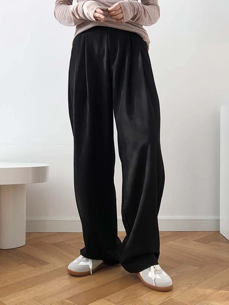 [LANMREM] High Waist Straight Pant For Women Solid Wide Leg Trousers Office Lady Clothing Fashion 2025 spring New 26D9925