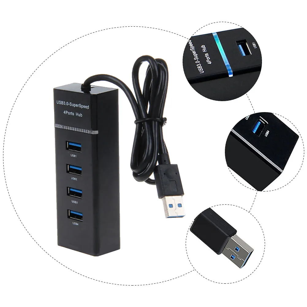 

4 Port USB Hub Portable Splitter USB3.0 Interface LED Indicator Slim Design Over Current 5Gbps Transmission