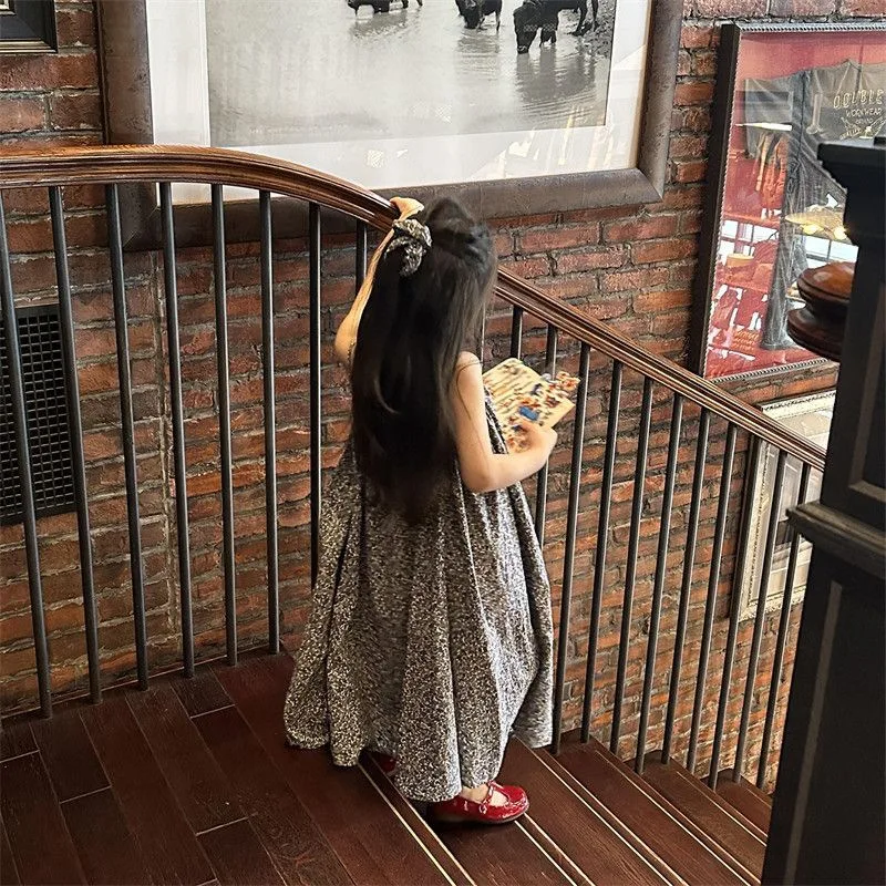 Girl Summer Dress Babys Korean Version Floral Backless Beach Princess Suspender Dress