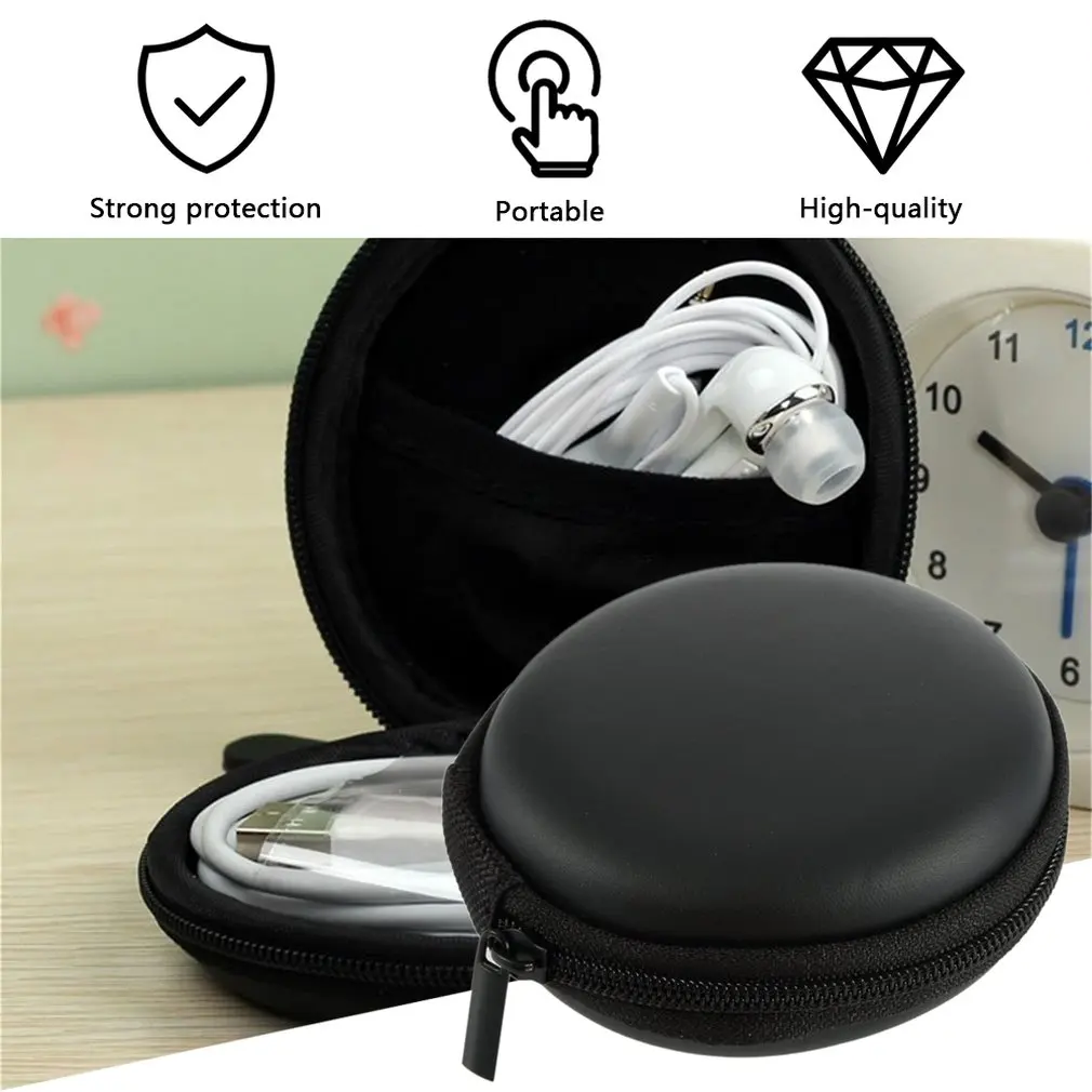 Hot Mini Headphones Case Zippered Round Storage Bag Headset Box Shockproof Earphone Organizer Pouch Earphones Accessories