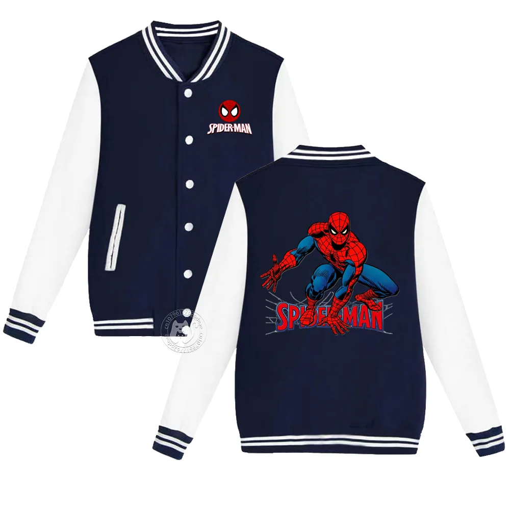 Kids Fall/Winter Spider-Man Printed Youth Baseball Uniforms Thickened warm stylish coats for boys and girls ages 2-14