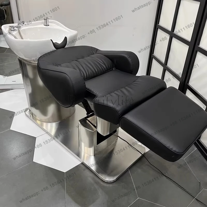 electric lift barber shop shampoo bed hair salon special semi-lying ceramic basin hair salon flush bed