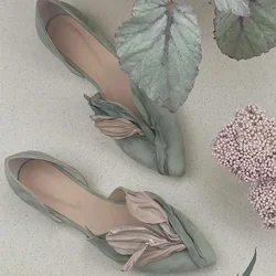 Super Nice Shoes Women's 2021 New Summer Niche Design Sandals Aesthetic Petal Pointed Toe Shallow Flat Shoes Handmade Sweet
