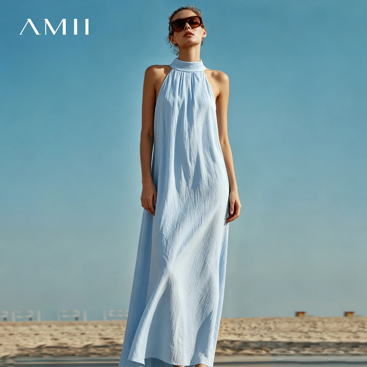 Women's Sleeveless Lapel A-Line Dress with Back Buttons