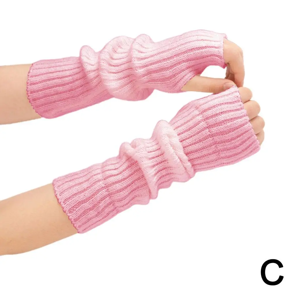 JK Lolita Cosplay Girls Fingerless Gloves Arm Warmers Hand Knitted Kawaii Goth Work White Punk Gothic Women Glove Y2k Glove P3Z9