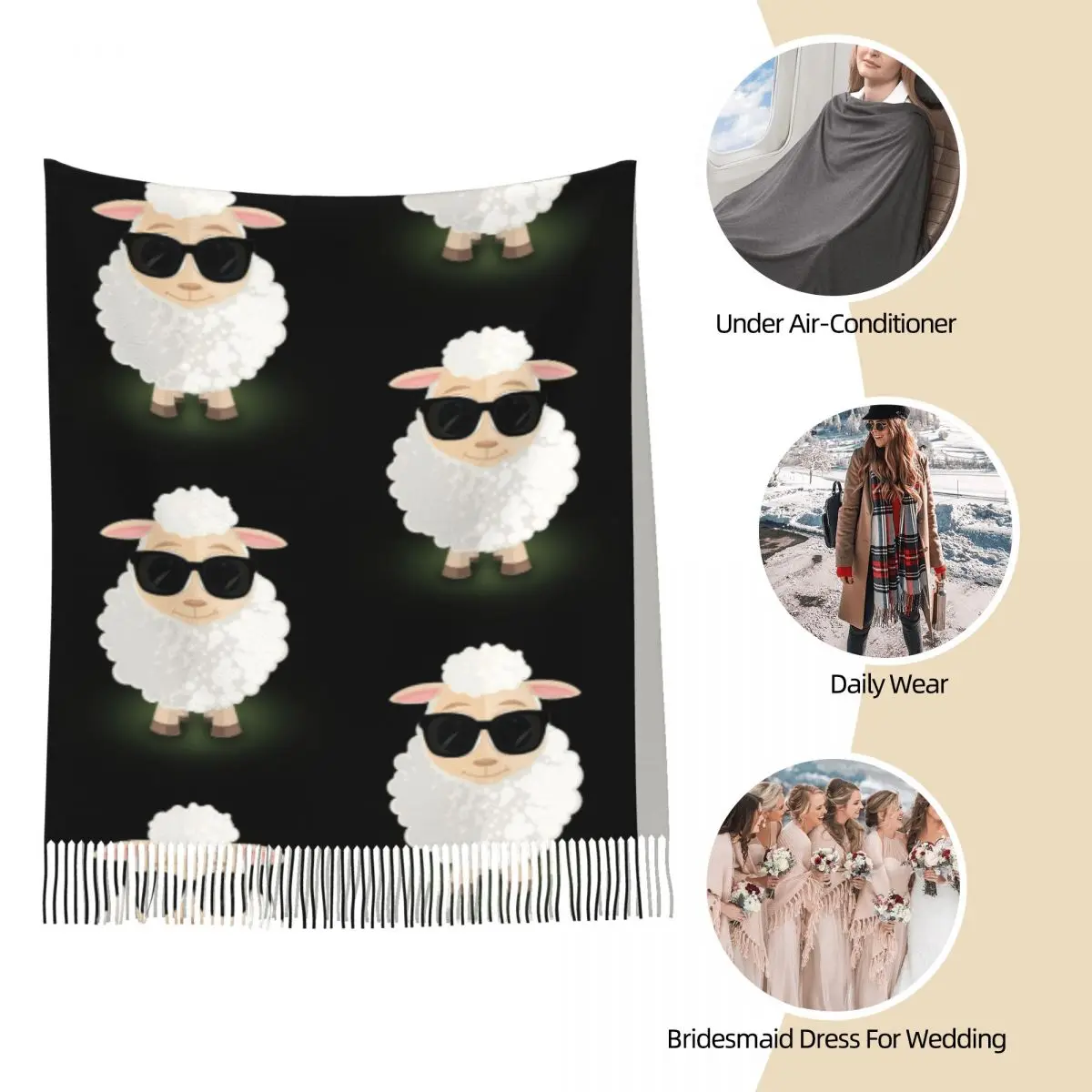 Cool Sheep Scarf Tassel Scarves for Women Soft Warm Shawls and Wraps Long Fall Winter Shawl Wrap