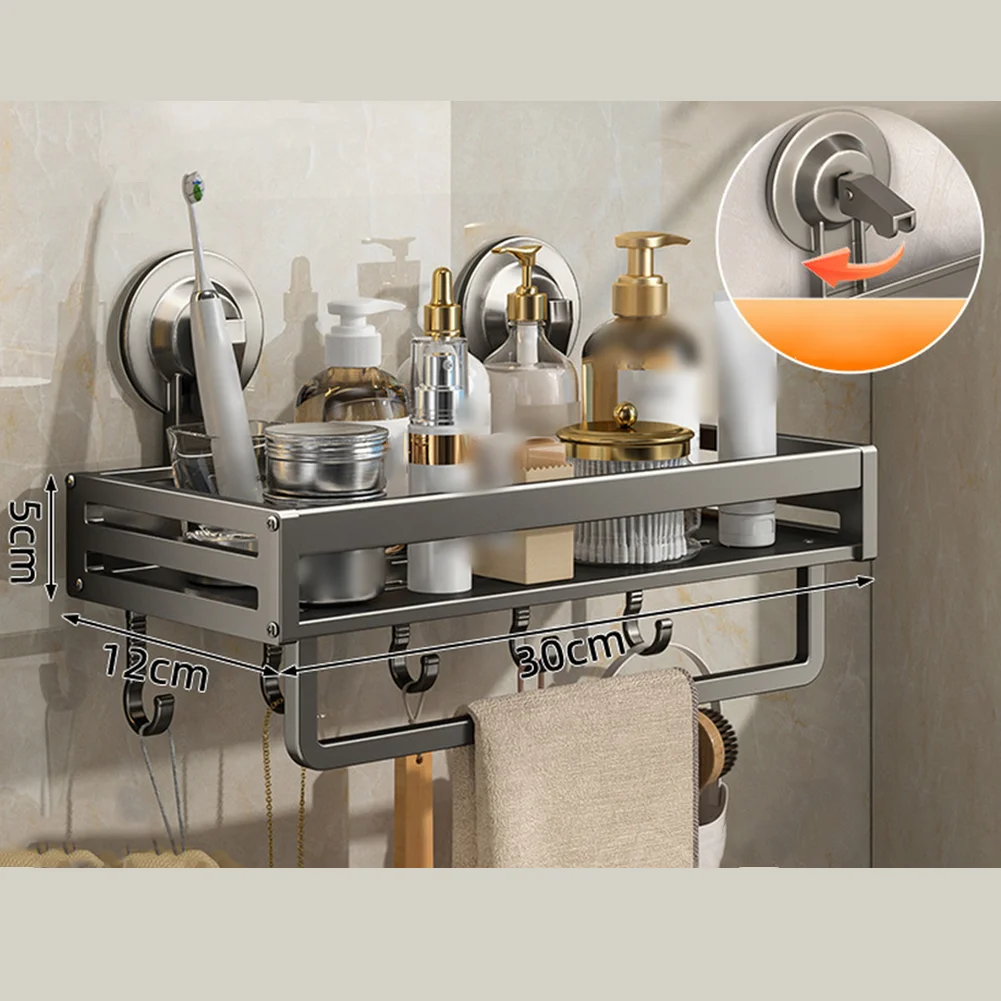 Aluminum Bathroom Storage Rack Easy Install Suction Cup Rack Suction Cup Holder Wall Mount Organizer Hollow Drainage Design
