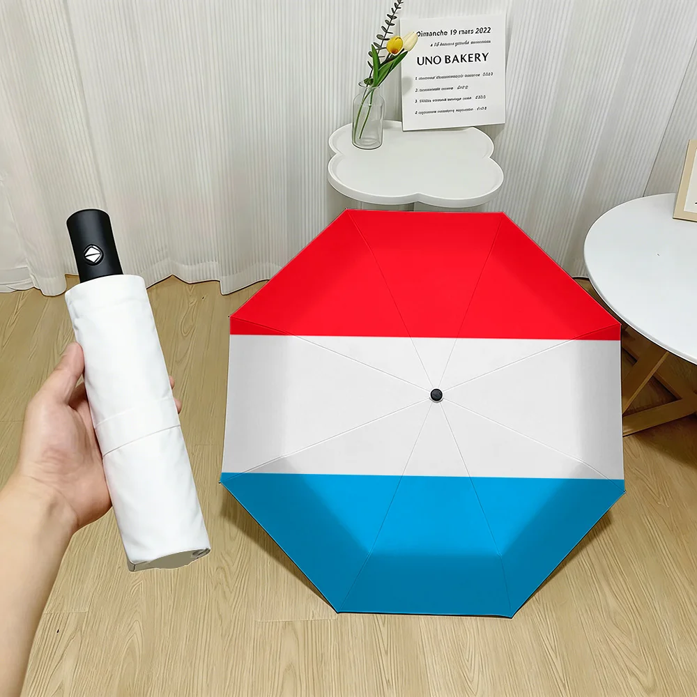 

Luxembourg National Flag Red White Blue Horizontal Stripes Print Auto Folding Umbrella Waterproof Windproof Compact Travel Umbre