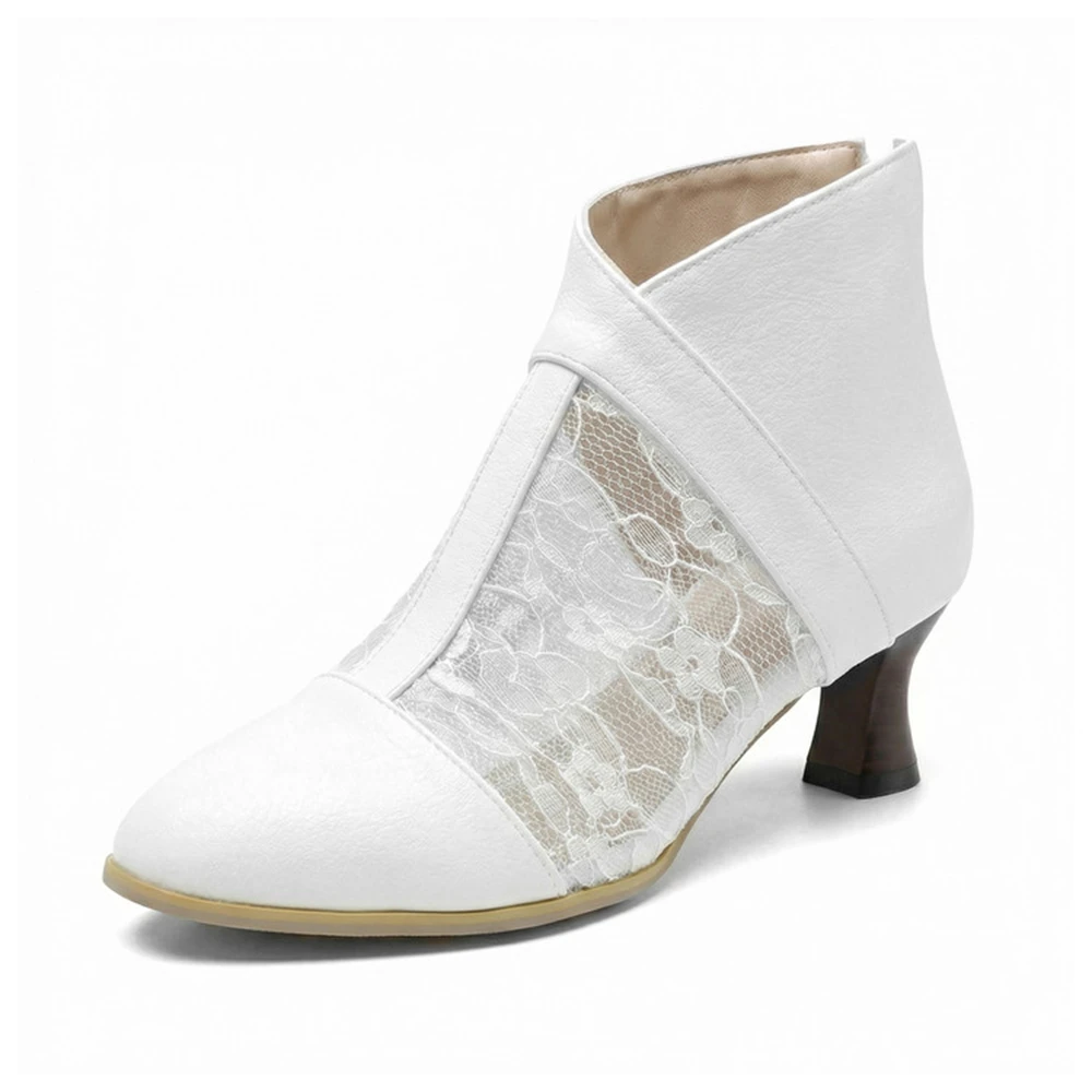 

2026 Spring Summer New Ankle Boots Women Lace Pointed Toe Fine Heel Retro Back Zipper Party Short Bootie Big Size 49 50 39-1