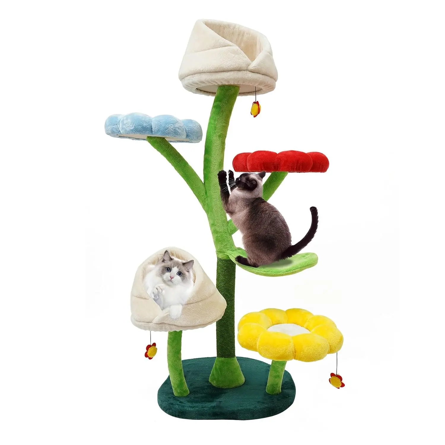 

6-Tier Petal-Shaped Large Cat Tree Multi-Level Climbing Frame with Hammock Flower Perches for Big Cats Play Rest, Customized