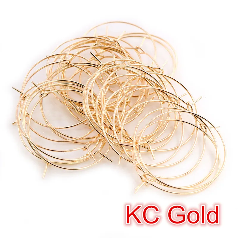 50pcs/lot 20 25 30 35mm KC Gold Silver Plated Hoops Earrings Big Circle Ear Wires For DIY Jewelry Making Supplies