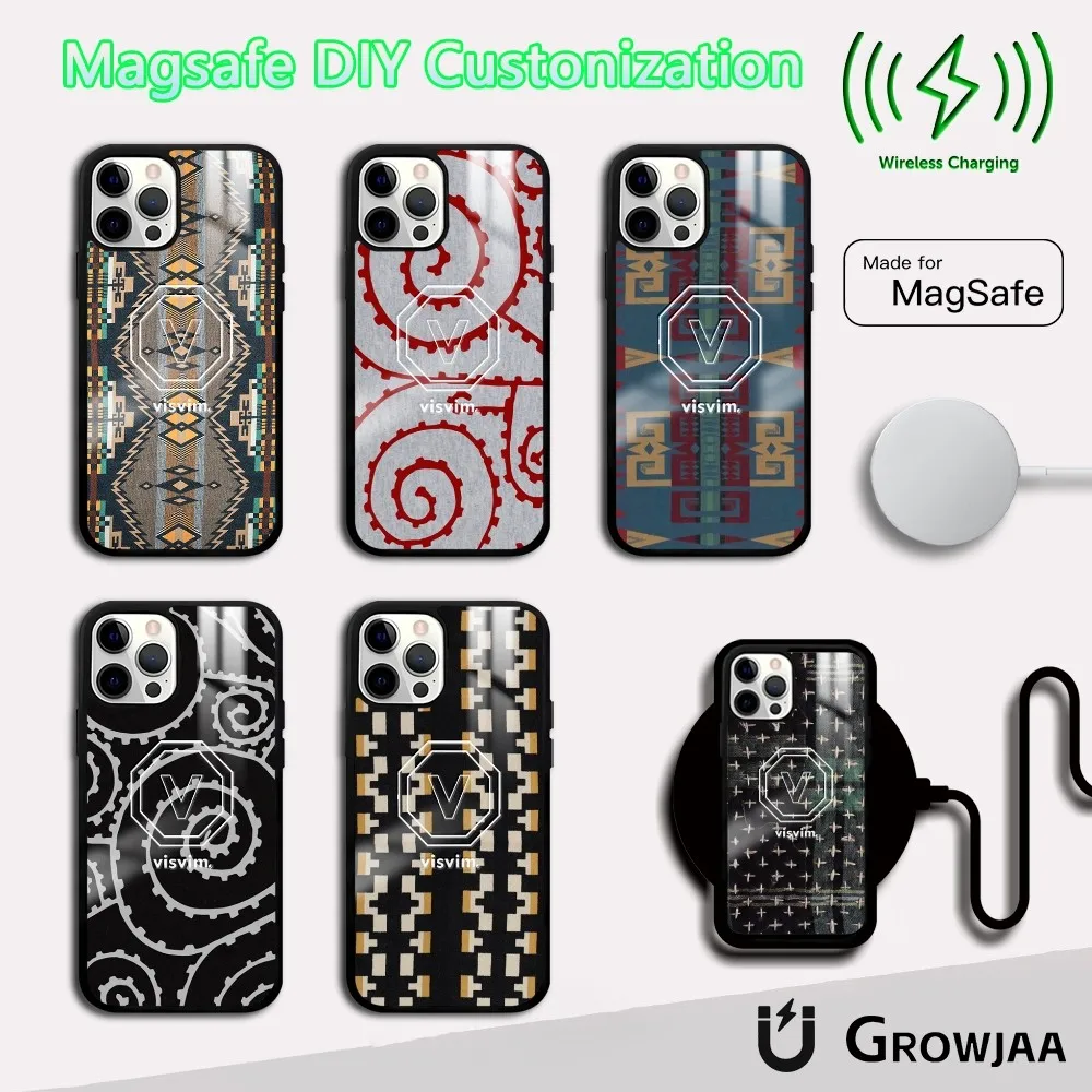 

LUXURY v-visvimMS Phone Case For iPhone 16 15 14 13 12 11 Pro Max Plus Mini Magsafe Mirror Wireless Magnetic Cover