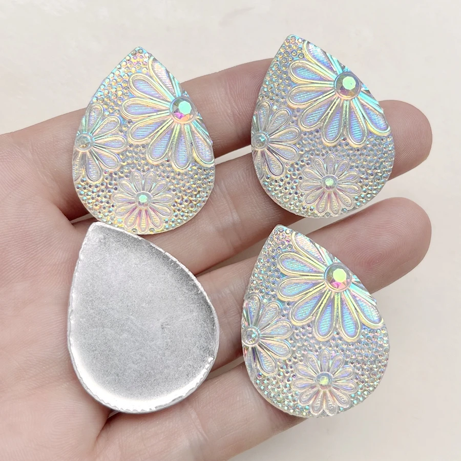 Patterned White ab Color 28mm*38mm Drop shaped Rhinestone diy Earrings Decoration Scrapbook Wedding charm decoration 8pcs/lot