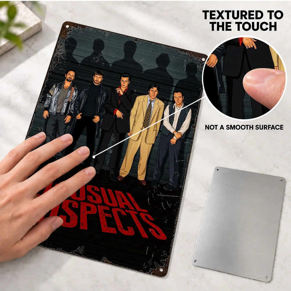 The Usual Suspects Movie Printed Poster Personalized Aluminum Metal Sign Monochrome Design Wall Art For Man Cave Film Fan Gift