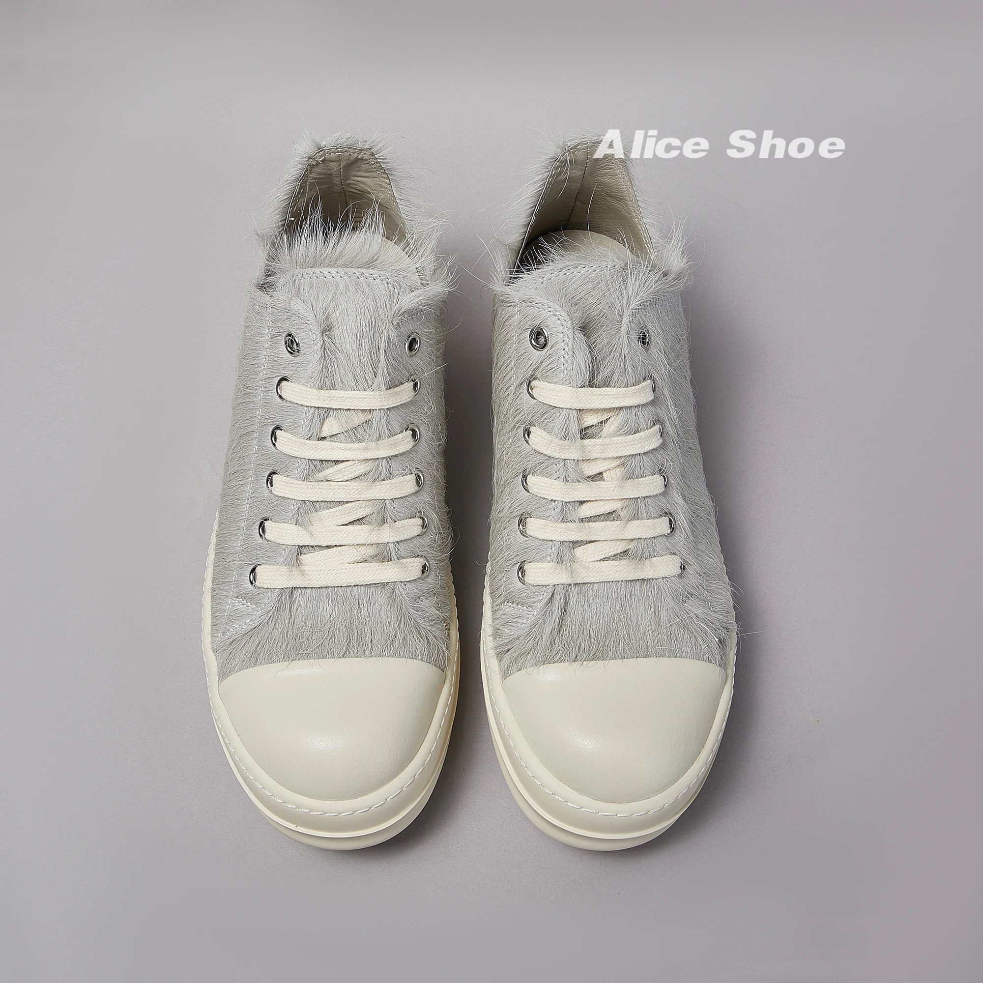 

Brand Casual Women Shoe Horse Fur Leather Men Sneaker Grey Low Top Wow-en Lace Up Designer Icks Fashion Thick-sole Flat Shoe