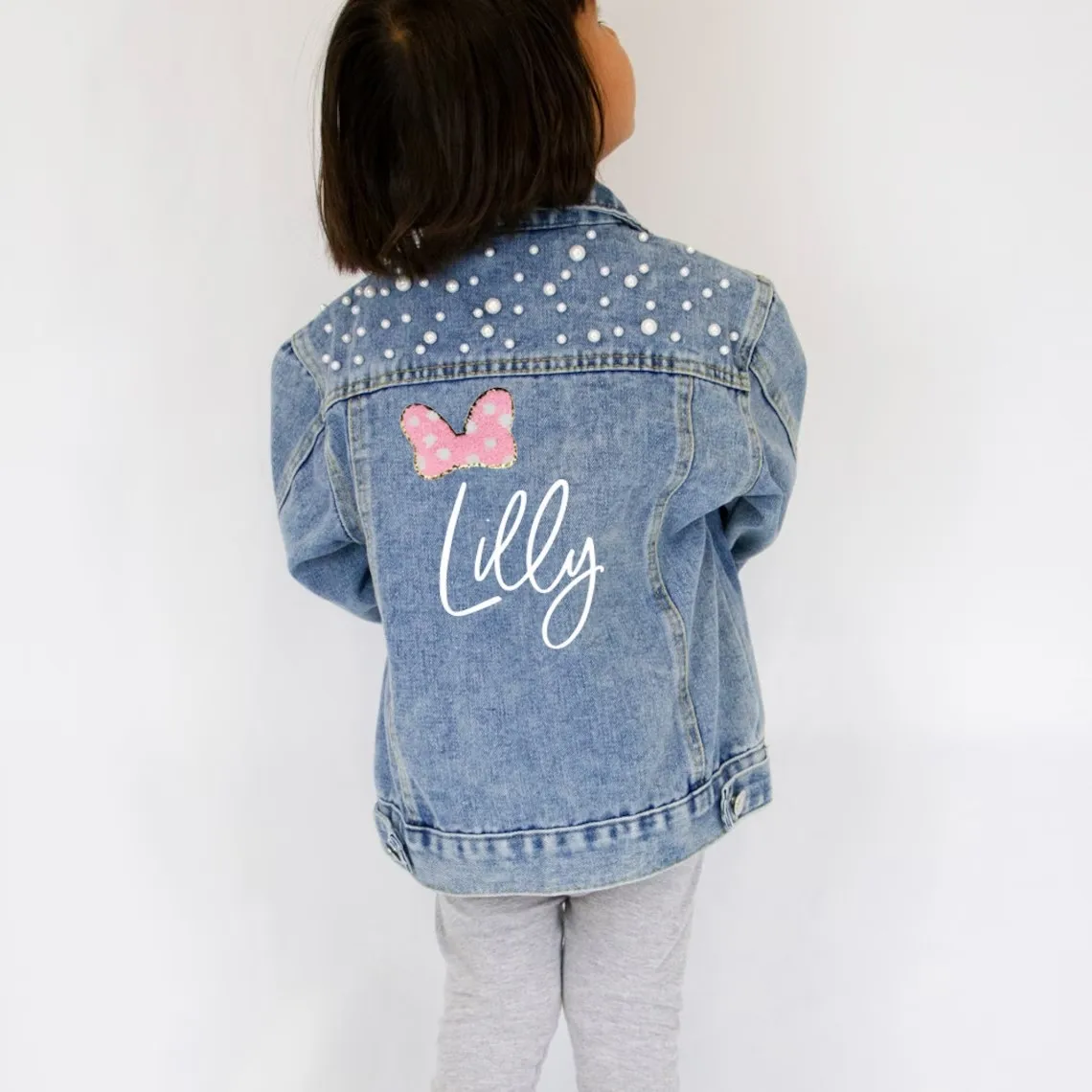 Custom Name Denim Jacket, Personalized Name Kid's Jean Jacket, Custom Jean Jacket for Kids Gifts, Personalized Blue Pearl Denim