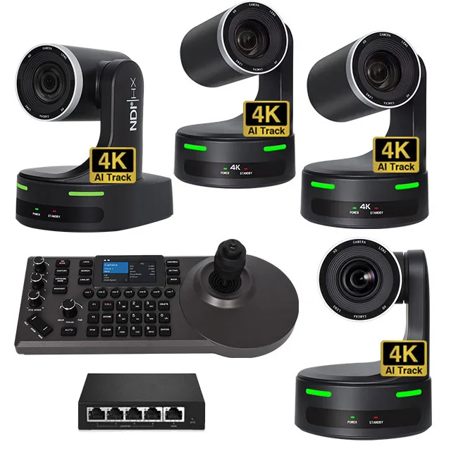 Camera PTZ Broadcast System 4K 30fps 20X Optical Zoom Cameras & 4D Joystick Controller for Studio Live Production Large Venues