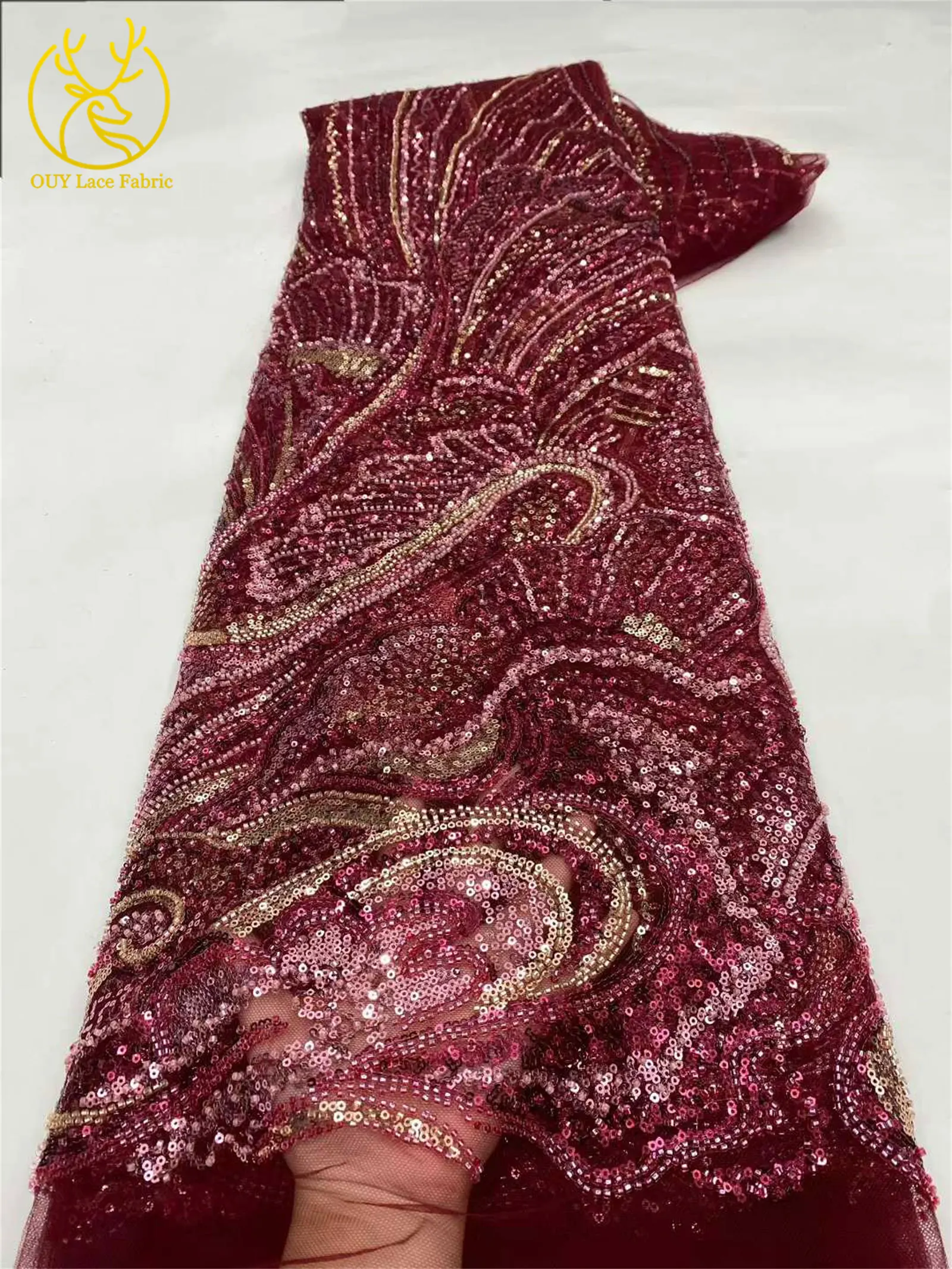 Tessuto di pizzo con paillettes in rilievo di pizzo oro nero africano di lusso 2026 Abito da sposa in pizzo nigeriano di alta qualità Materiale da cucire 5 metri