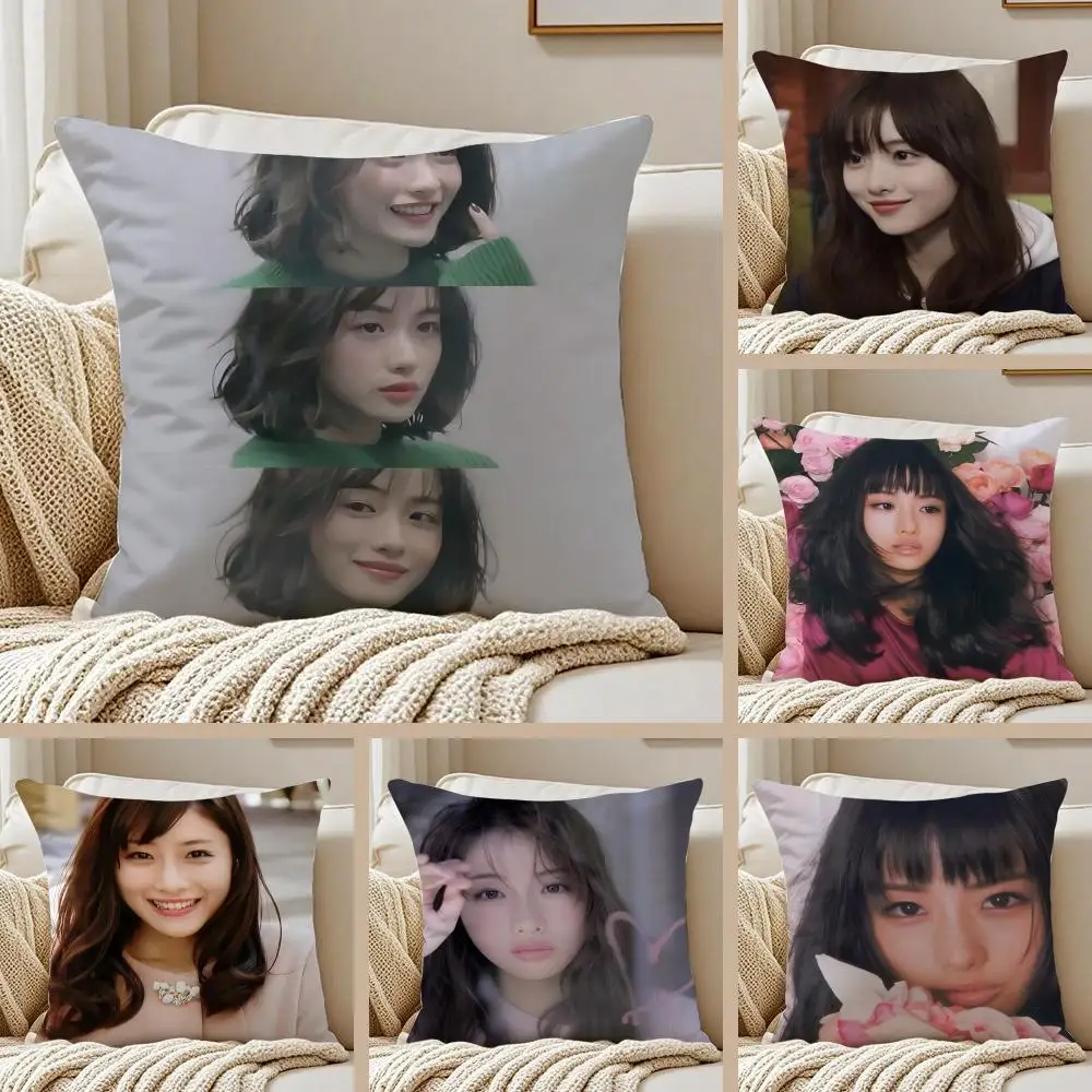 Hermosa funda de cojín de la actriz japonesa S-Satomi Ishihara, funda de almohada antipolvo con cremallera invisible, cojín de sofá de felpa corta
